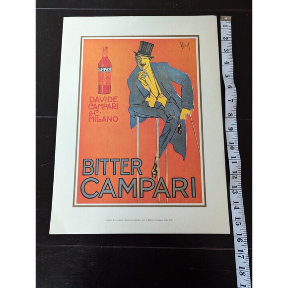 Bitter Campari Enrico Sanchetti Advertising Poster Card Stock Approx 11.75"X16" - Picture 3 of 8